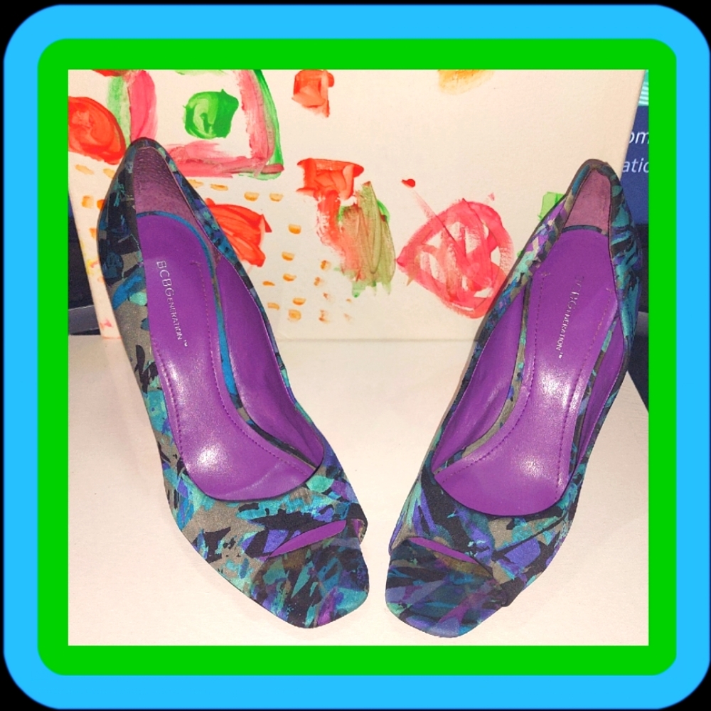 BCBG GENERATION LEATHER SOLE SHOES Sz 10B/40 Muli Color Blue,Purple,Grey,Teal,